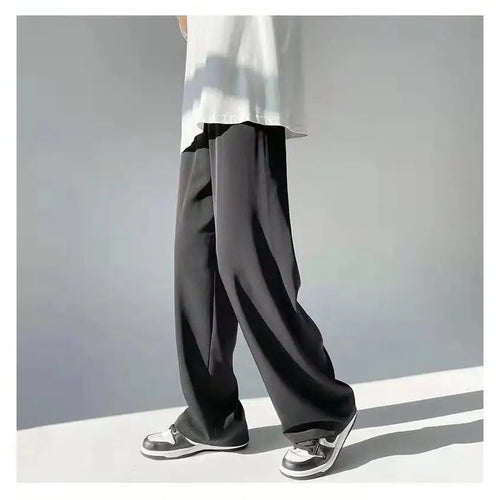 Autumn Winter Smooth Anti-Wrinkle Polyester Chiffon Wide-Leg Pants Fashion Solid Color Trousers Man Casual Chic Y2k Male Clothes