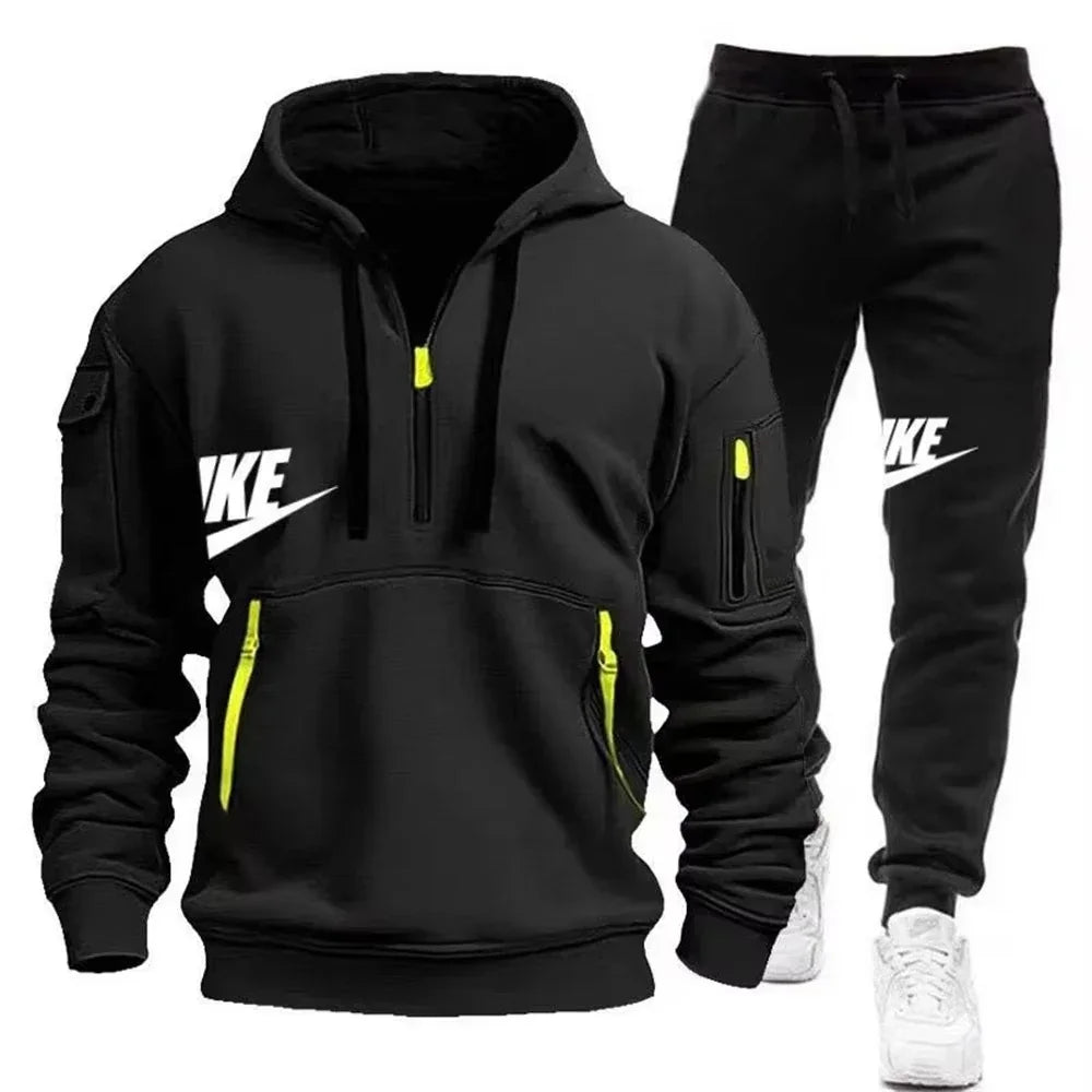 Men's Autumn/Winter Set Zipper Hoodie+Pants Set Casual Men's Sports Warmth Set