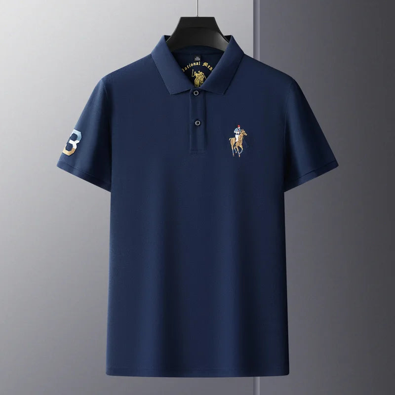 2024 Summer 100% Cotton Polo Shirt Men's Short Sleeve T-shirt Premium Brand Logo Embroidery Fashion Business Casual Paul Shirt