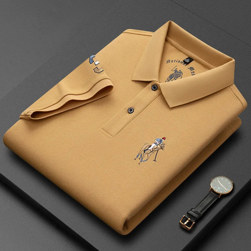 2024 Summer 100% Cotton Polo Shirt Men's Short Sleeve T-shirt Premium Brand Logo Embroidery Fashion Business Casual Paul Shirt