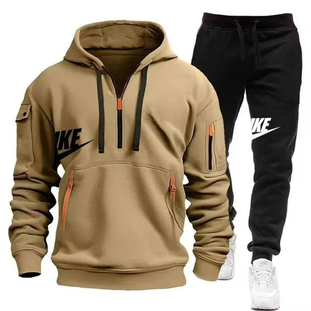 Men's Autumn/Winter Set Zipper Hoodie+Pants Set Casual Men's Sports Warmth Set