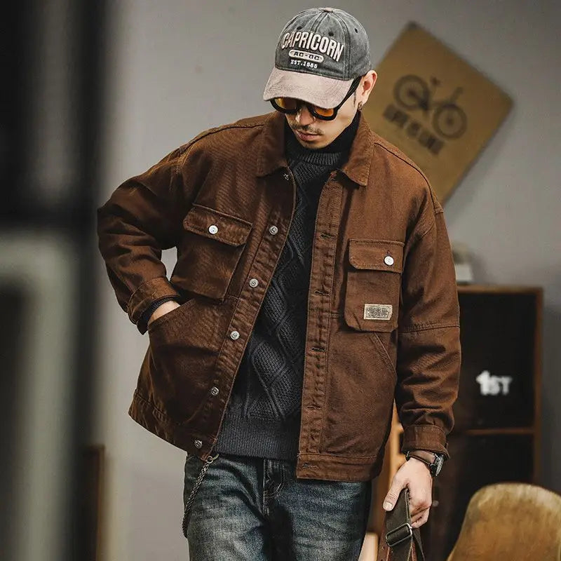 Retro Denim Jacket Men's Autumn Trendy Casual Jacket Men's Trendy French Workwear