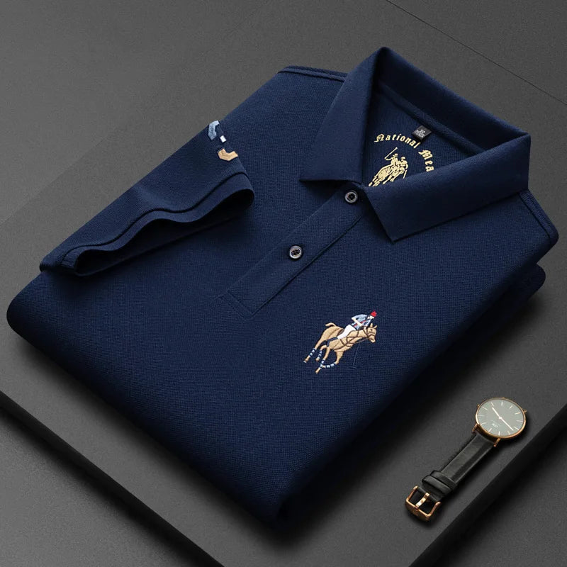 2024 Summer 100% Cotton Polo Shirt Men's Short Sleeve T-shirt Premium Brand Logo Embroidery Fashion Business Casual Paul Shirt