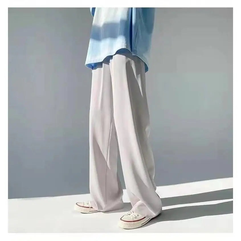 Autumn Winter Smooth Anti-Wrinkle Polyester Chiffon Wide-Leg Pants Fashion Solid Color Trousers Man Casual Chic Y2k Male Clothes