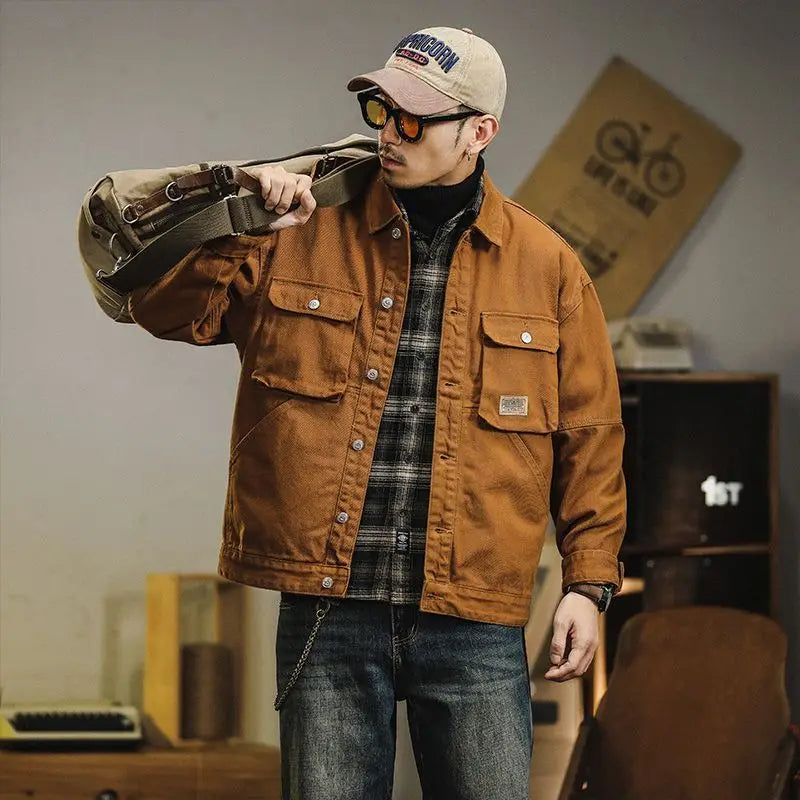 Retro Denim Jacket Men's Autumn Trendy Casual Jacket Men's Trendy French Workwear