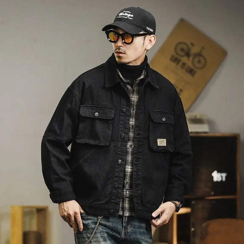 Retro Denim Jacket Men's Autumn Trendy Casual Jacket Men's Trendy French Workwear
