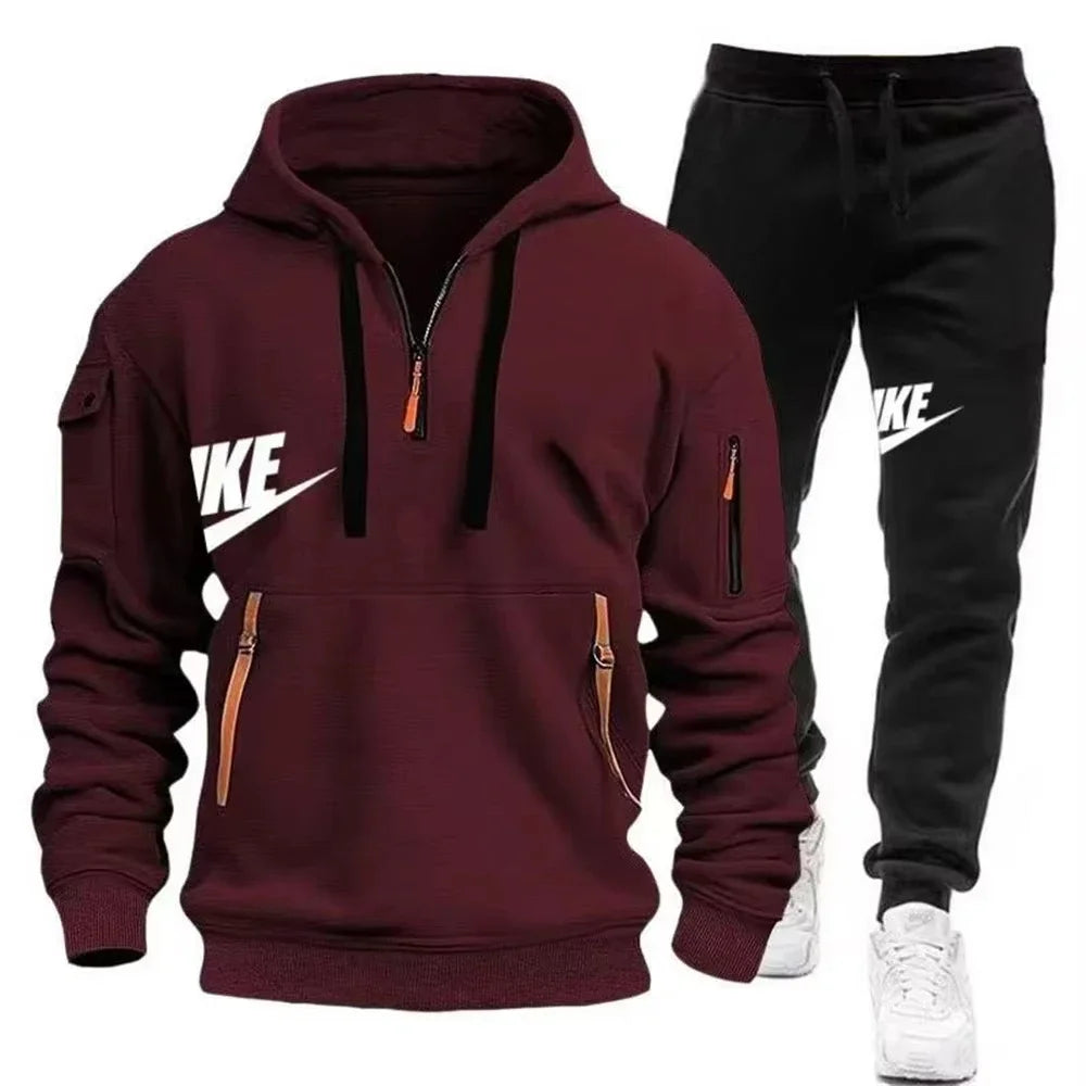 Men's Autumn/Winter Set Zipper Hoodie+Pants Set Casual Men's Sports Warmth Set
