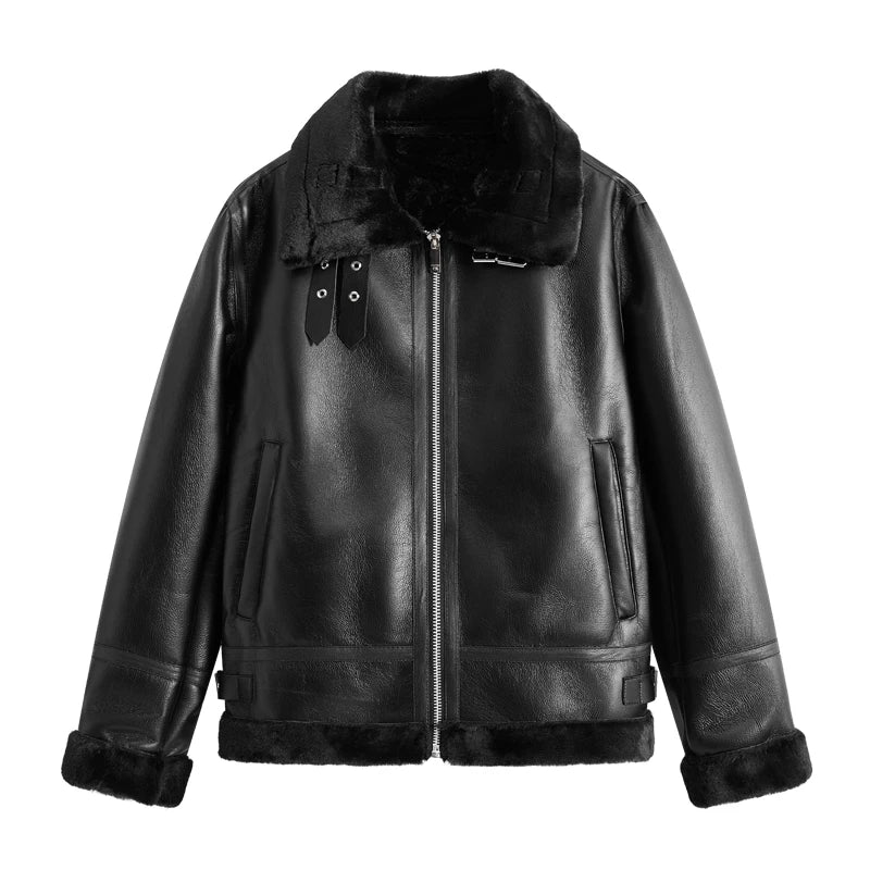Male Retro Lambskin Leather Jacket American Trendy Fashion Brand Cool and Handsome Motorcycle Workwear Jacket Men's Jacket
