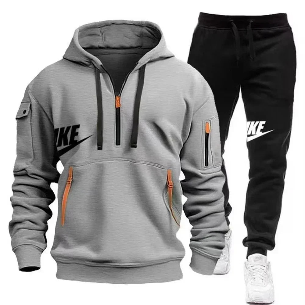Men's Autumn/Winter Set Zipper Hoodie+Pants Set Casual Men's Sports Warmth Set