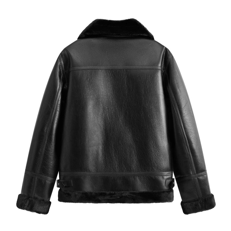 Male Retro Lambskin Leather Jacket American Trendy Fashion Brand Cool and Handsome Motorcycle Workwear Jacket Men's Jacket