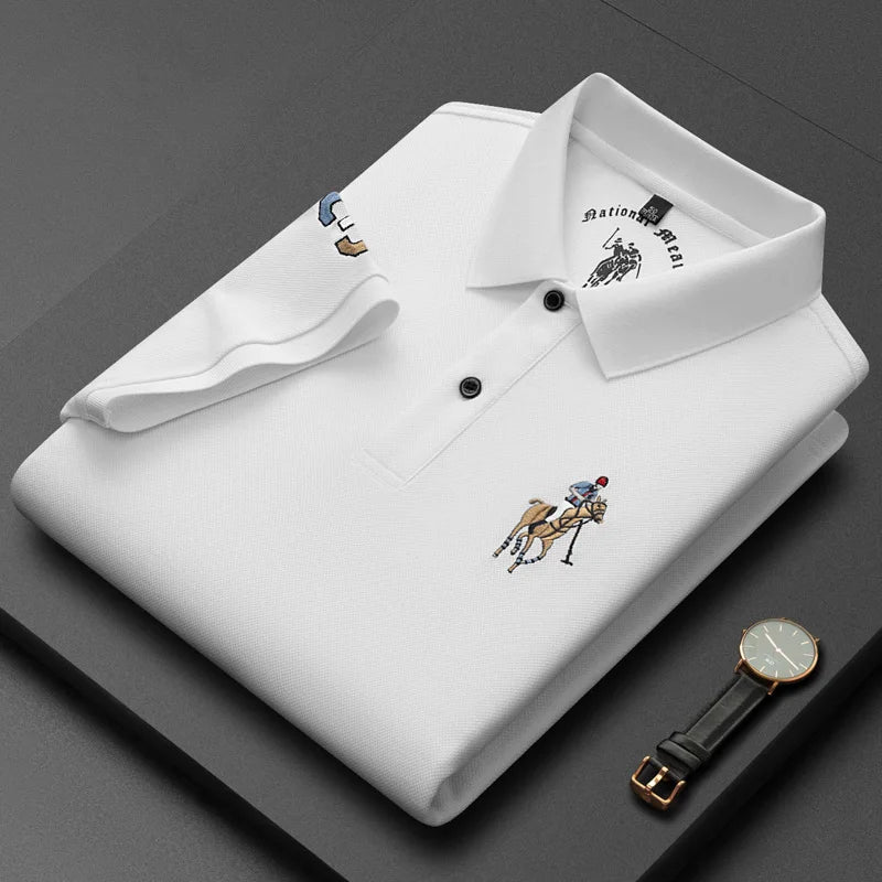 2024 Summer 100% Cotton Polo Shirt Men's Short Sleeve T-shirt Premium Brand Logo Embroidery Fashion Business Casual Paul Shirt