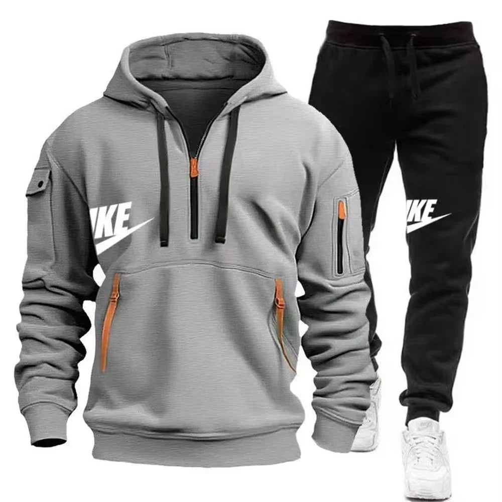 Men's Autumn/Winter Set Zipper Hoodie+Pants Set Casual Men's Sports Warmth Set