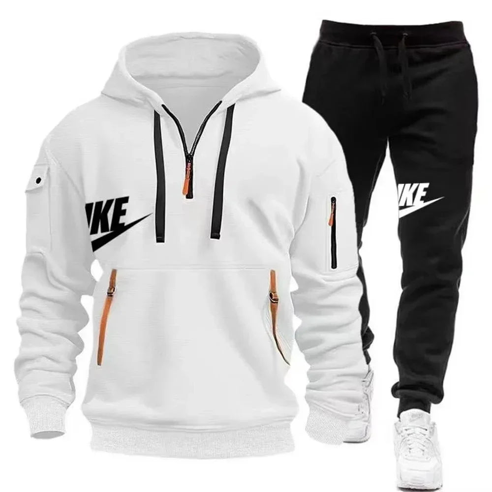 Men's Autumn/Winter Set Zipper Hoodie+Pants Set Casual Men's Sports Warmth Set