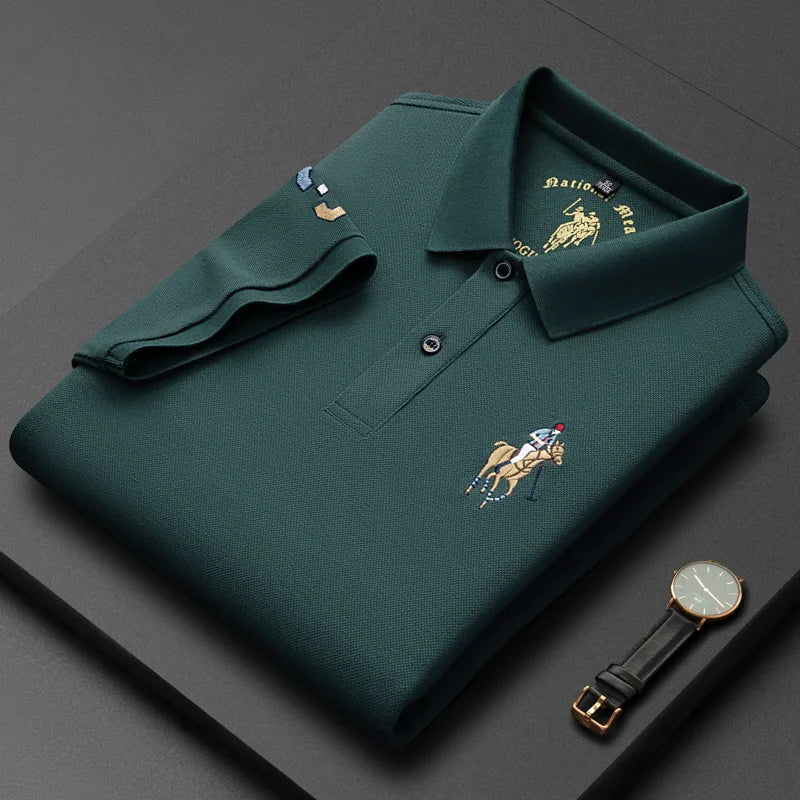 2024 Summer 100% Cotton Polo Shirt Men's Short Sleeve T-shirt Premium Brand Logo Embroidery Fashion Business Casual Paul Shirt