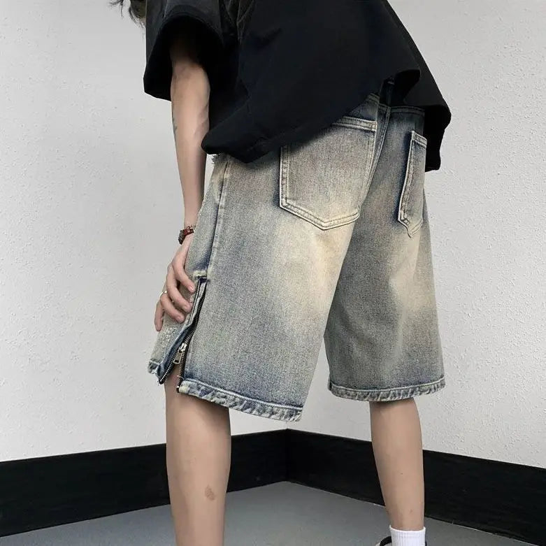 Men's High Street Ripped Denim Versatile Loose and Handsome Shorts