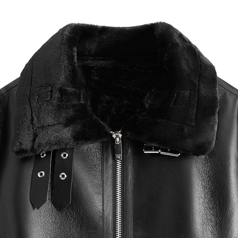 Male Retro Lambskin Leather Jacket American Trendy Fashion Brand Cool and Handsome Motorcycle Workwear Jacket Men's Jacket