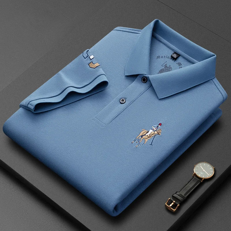 2024 Summer 100% Cotton Polo Shirt Men's Short Sleeve T-shirt Premium Brand Logo Embroidery Fashion Business Casual Paul Shirt