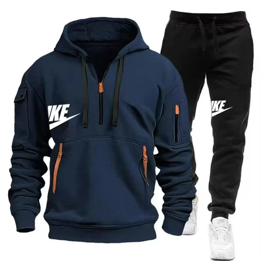 Men's Autumn/Winter Set Zipper Hoodie+Pants Set Casual Men's Sports Warmth Set