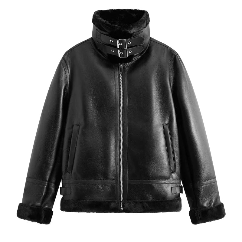 Male Retro Lambskin Leather Jacket American Trendy Fashion Brand Cool and Handsome Motorcycle Workwear Jacket Men's Jacket