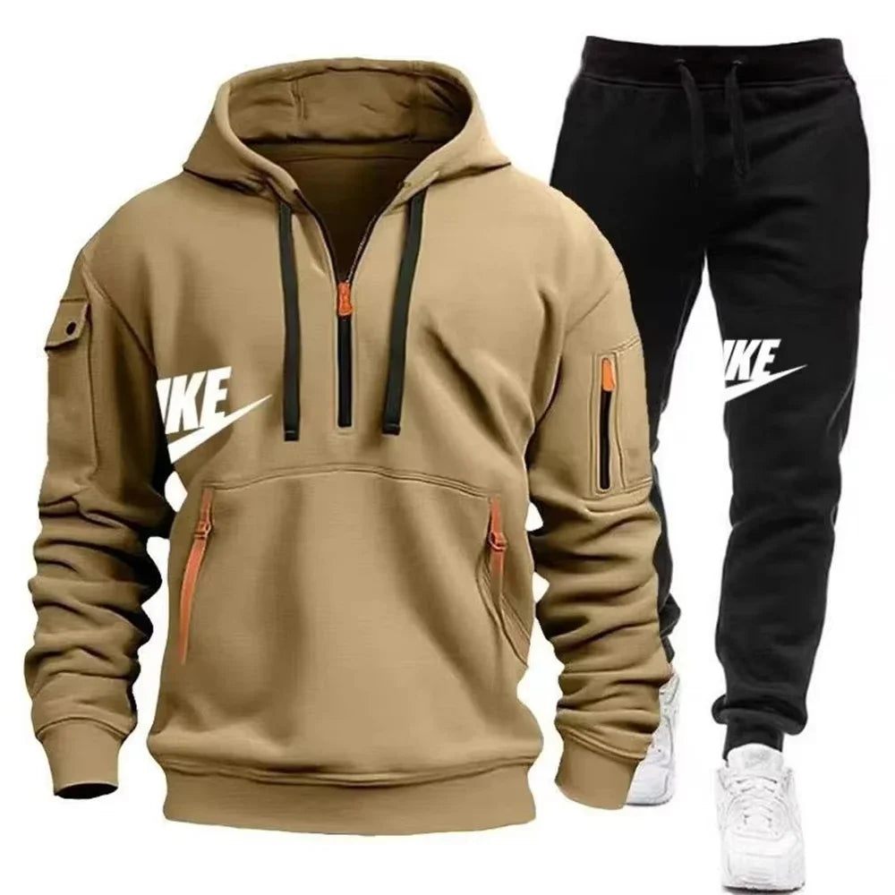 Men's Autumn/Winter Set Zipper Hoodie+Pants Set Casual Men's Sports Warmth Set