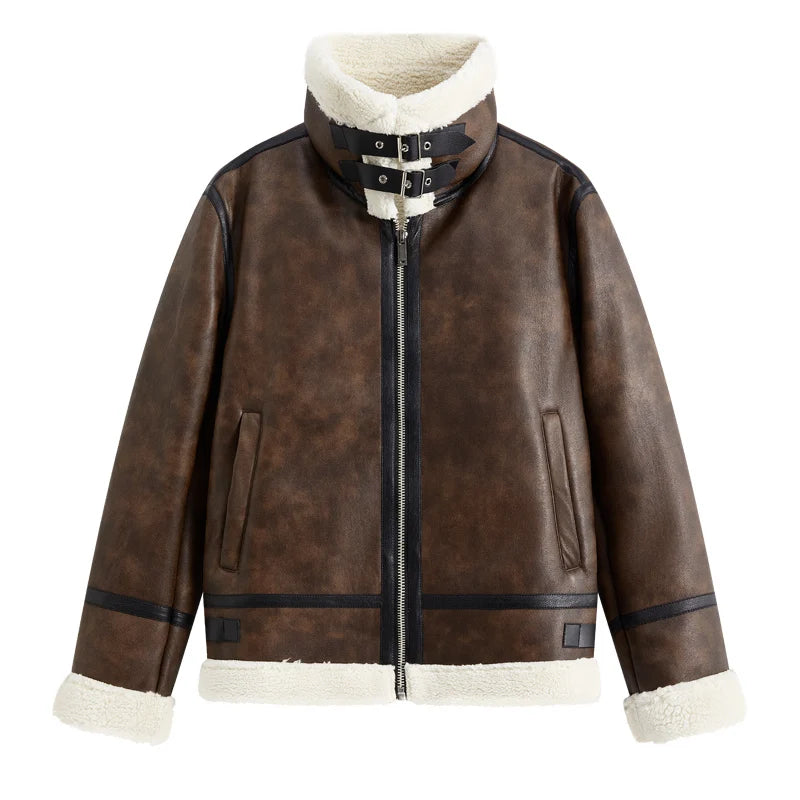 Male Retro Lambskin Leather Jacket American Trendy Fashion Brand Cool and Handsome Motorcycle Workwear Jacket Men's Jacket