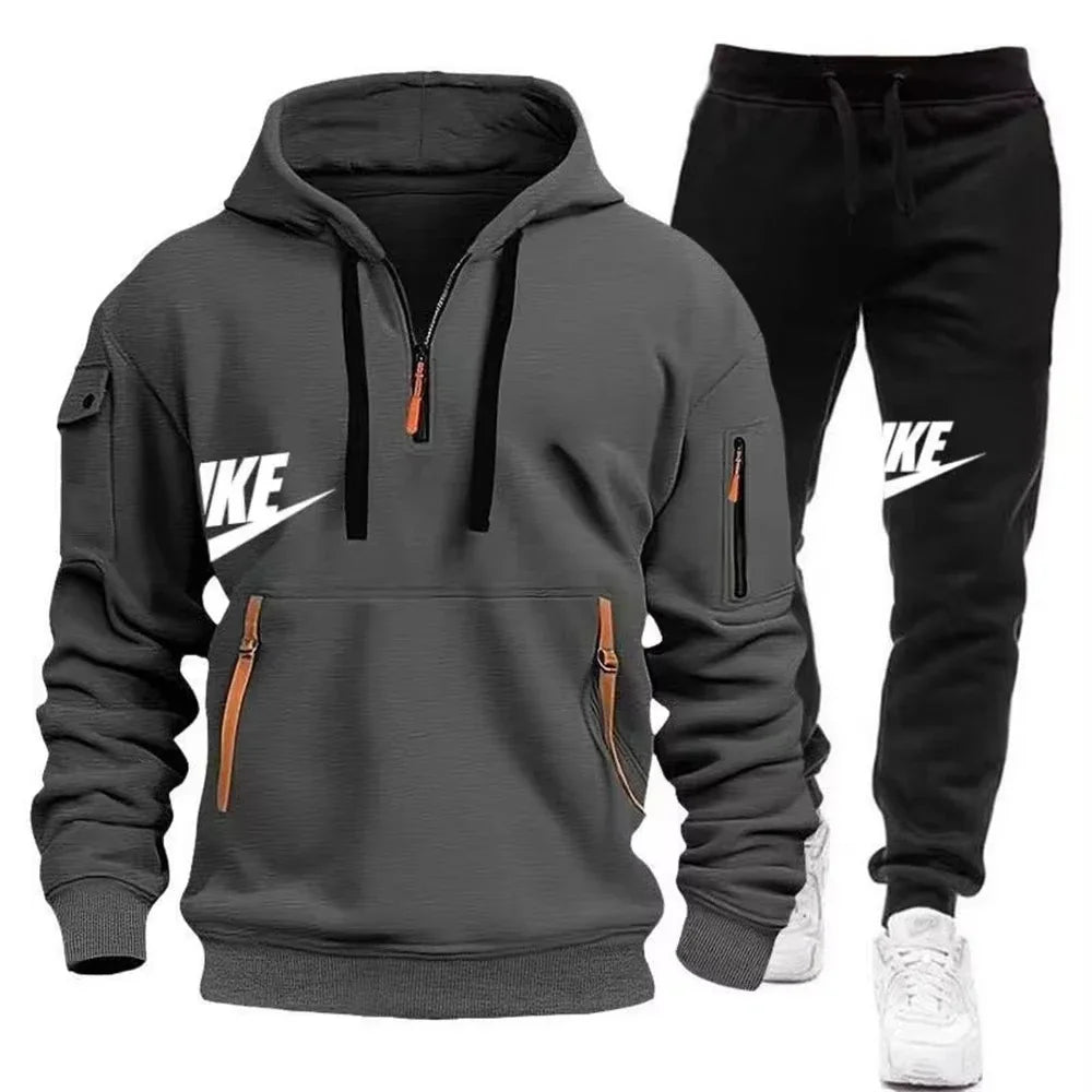 Men's Autumn/Winter Set Zipper Hoodie+Pants Set Casual Men's Sports Warmth Set